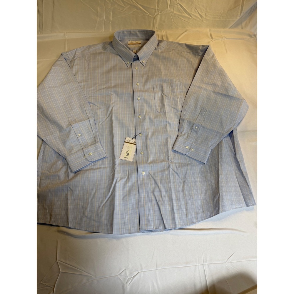 Roundtree & Yorke Gold Label Mens 20 34/35 Big Dress Shirt Blue Plaid Non-Iron
